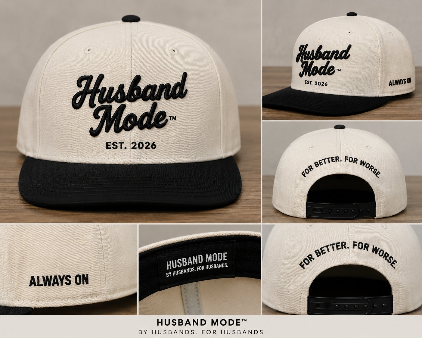 Husband Mode™ Classic Snapback Cap  Cream & Black